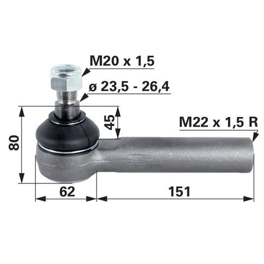 Kugelgelenk M22 x 1,5 IG anstelle von Steyr 1-33-743-010