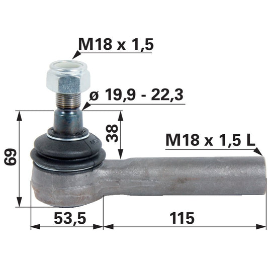 Kugelgelenk M18 x 1,5 links IG anstelle von Steyr 1-33-743-601