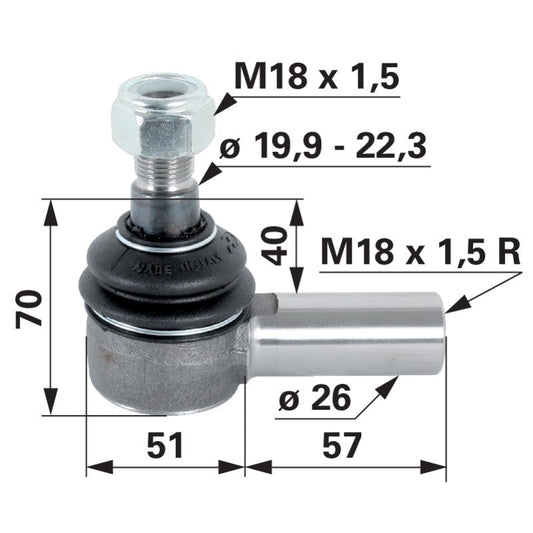 Kugelgelenk M18 x 1,5 IG anstelle von Case 1966129C1