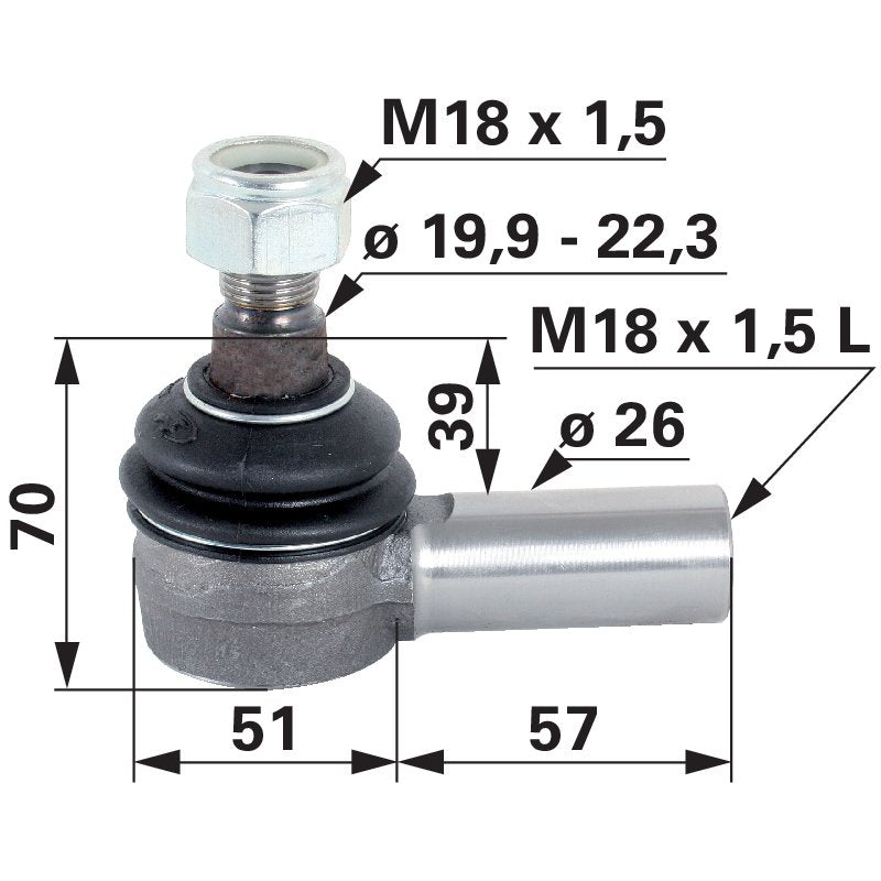 Kugelgelenk M18 x 1,5 links IG anstelle von Steyr 1-33-741-674