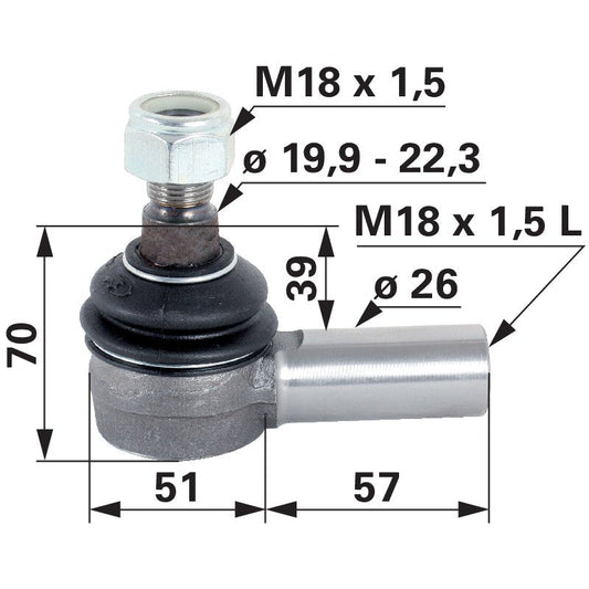 Kugelgelenk M18 x 1,5 links IG anstelle von Steyr 1-33-741-674