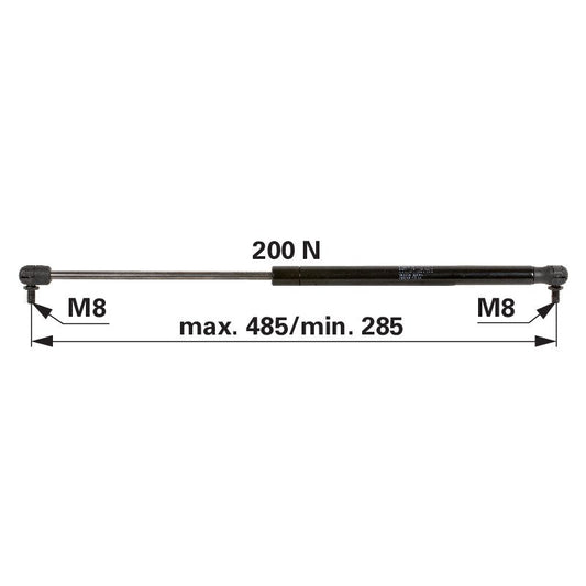 Gasdruckfeder 200 N, Länge 485 mm