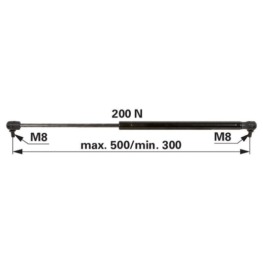 Gasdruckfeder für Frontscheibe, 200 N, Länge 500 mm